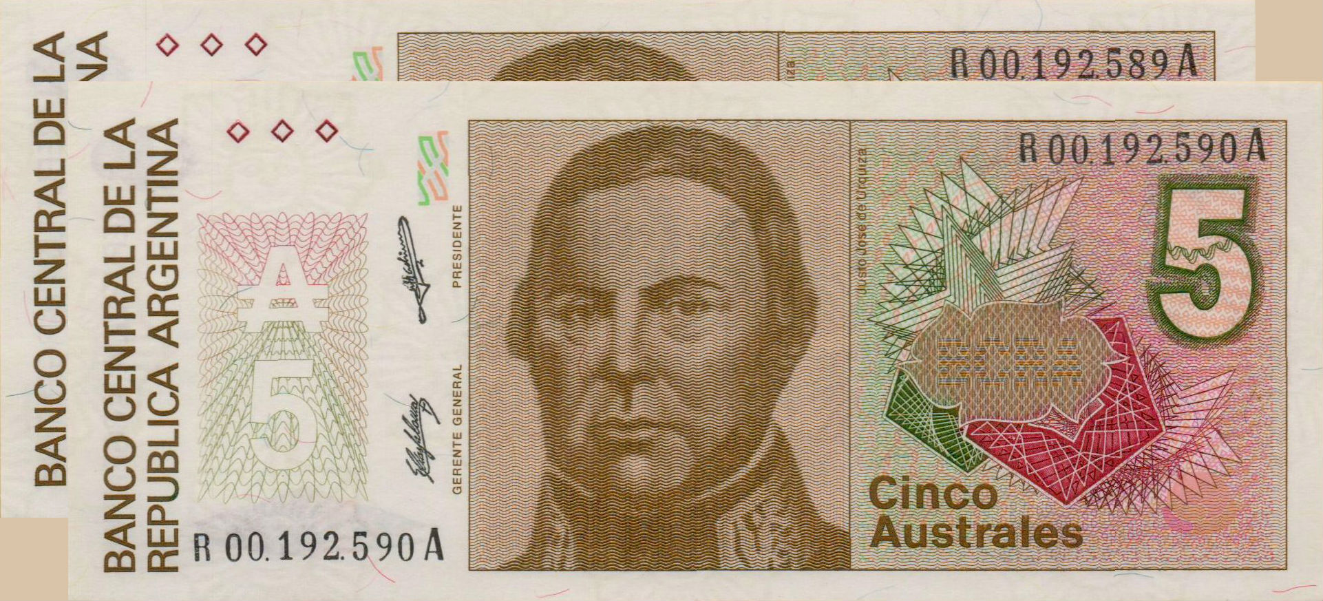 Argentina 5 1985 UNC P-324/br [Replacement & Sequence X2]